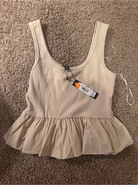 Steve Madden Cream Ribbed Peplum Tank Top